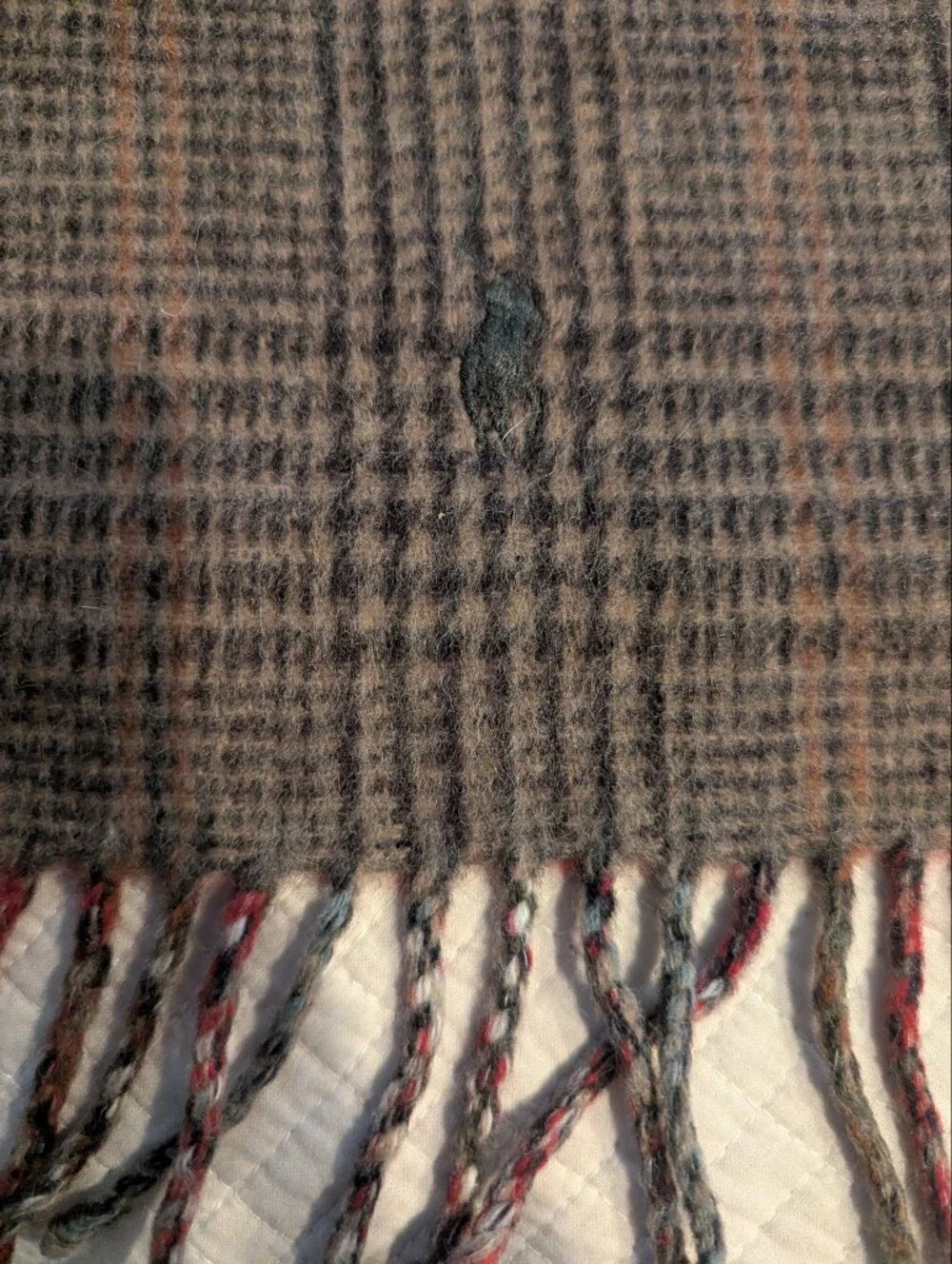 POLO Ralph Lauren Lambswool Classic Plaid/Brown Houndstooth Reversible Scarf